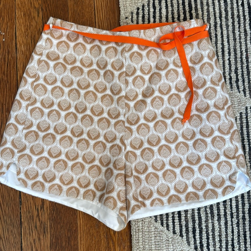Gold and Cream Brocade Print High Waisted Shorts